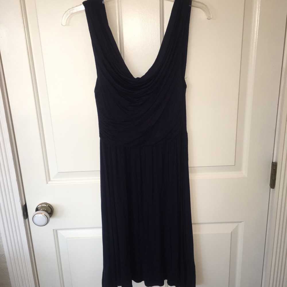 Navy Tank Sun Dress With Cowl Neck Style neckline